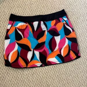 Lands' End Women's Mini Skirt with Vibrant Leaf Pattern Swim Bottoms
